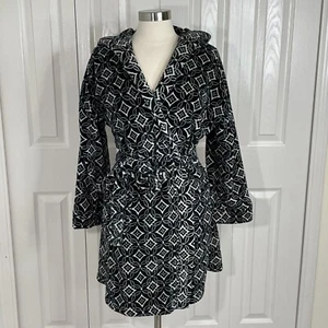 Vera Bradley Womens S/M Black Fleece Hooded Short Bathrobe Geometric - Picture 1 of 8