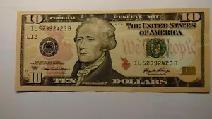 2006 $10.00 FEDERAL RESERVE NOTE UNCIRCUTALED CRISP BILL. - Picture 1 of 4