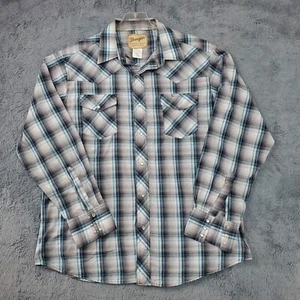 Wrangler Men's Long Sleeve Pearl Snap Plaid Western Shirt Blue Black White Sz XL - Picture 1 of 17