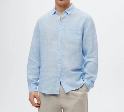 Camisa Mango 100% Lino L/S Azul Cielo S Nueva Con Etiquetas Foto 1 de 4
