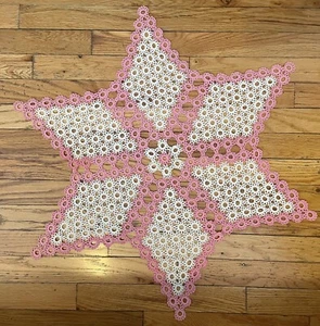 Vintage Pink Grannycore Crocheted Doily 29” Lace Star White Baby Granny Core - Picture 1 of 1