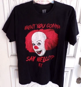 IT Pennywise Clown “Aren’t You Going to Say Hello” Black T-shirt Size L in EUC - Picture 1 of 3