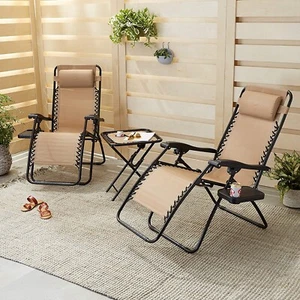 Folding Lounge Chair Table Set Patio Furniture Outdoor Beach Camping Zero Gravit - Picture 1 of 8