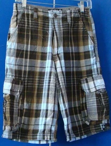EUC Boys CARGO SHORTS by UNION BAY Brown & BLUE Plaid w. LOGO 100% Cotton Sz 12 - Picture 1 of 6