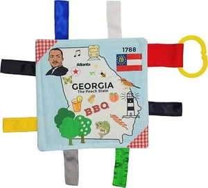 BABY JACK & CO. 8" X 8" GEORGIA STATE LEARNING LOVEY TAG TOY W/ STROLLER CLIP - Picture 1 of 9