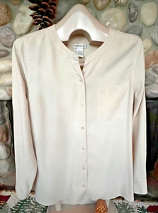 ORVIS Damen 100% Seide BEIGE Langarm Mandarinkragen Tunika GR. M (10-12) EC - Bild 1 von 15