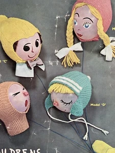 Vtg Sirdar DK 211 Boys Girls bonnets and helmets 4 Styles 2 and 4 Years - Picture 1 of 6