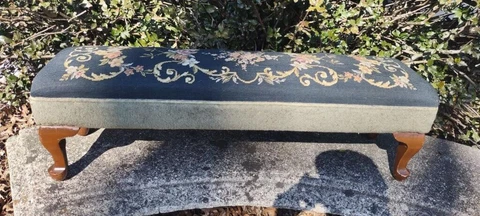 Rare Size Early Victorian Needlepoint Fireside Bench / Footstool 40” Long! Cover