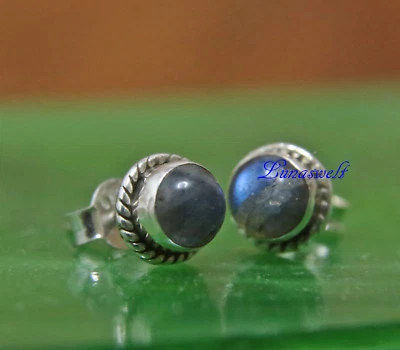 Indische Silber Ohrstecker  Labradorit Rund ca.8 mm  - Bild 1 von 2