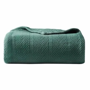 Eddie Bauer Woven Blanket King-Size 1-Piece Soft Lightweight Cotton in Green - Picture 1 of 2