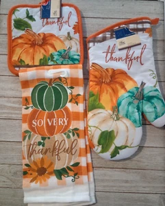 Home Collection Pumpkins Thankful Decorative Oven Mitt, Pot Holder & Towel - Picture 1 of 2