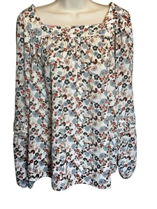 Lauren Conrad Blouse Size M Floral Pleated Square Neck Long Sleeve Peasant Boho - Picture 1 of 8