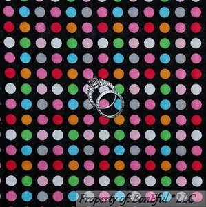 BonEful Fabric FQ Cotton Quilt Black Gray Pink Blue Polka Dot Small Retro Calico - Picture 1 of 6