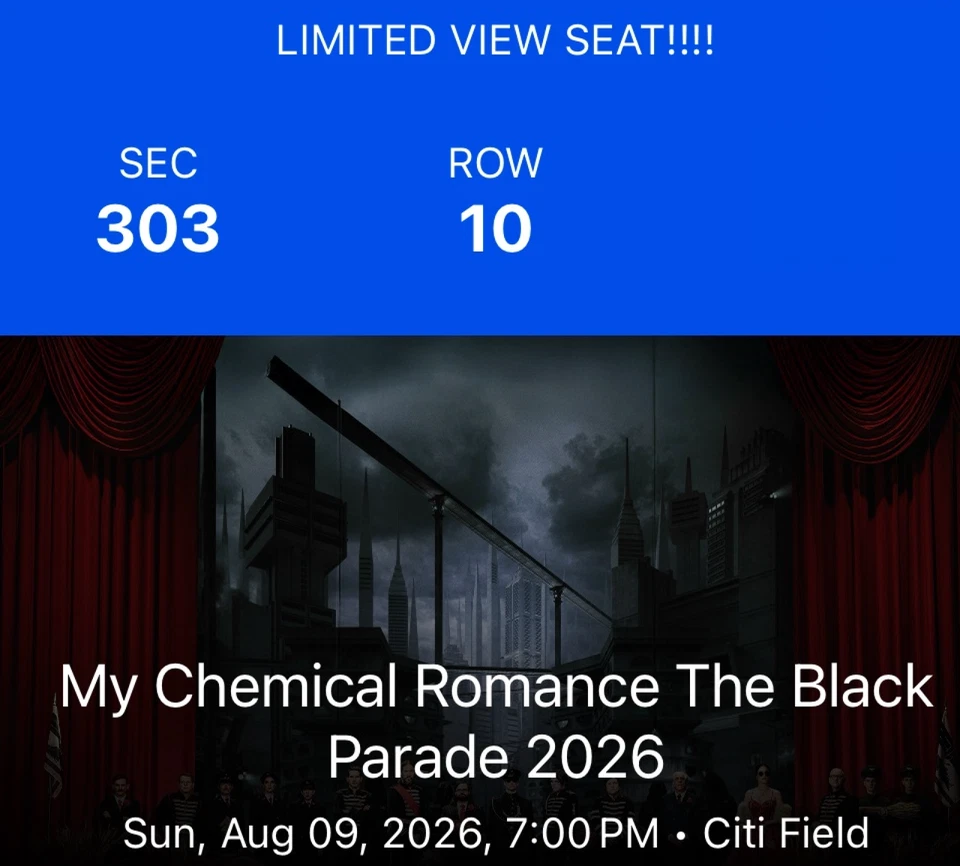 4 Tickets My Chemical Romance Black Parade 2026  Aug 9th 2026 Citi Field NY - Image 1 of 1