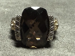 Anillo Barbara Bixby Oro 18k Plata Esterlina Natural Ahumado Cuarzo Talla 7 - Imagen 1 de 8