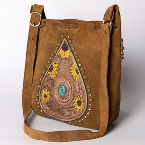 AD American Darling Messenger Suede Hand Tooled Genuine Leather Western Women - Picture 1 of 6