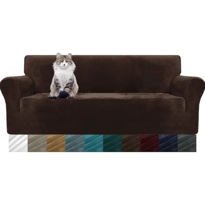 Sofabezug 3 Sitzer rutschfest Stretch Plüsch Haustier Couch Schutz dunkel Kaffee - Bild 1 von 2