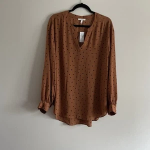 Maurices Women XXL Brown V-Neck Long Sleeve Atwood Tunic Polka Dot Blouse NWT - Picture 1 of 13