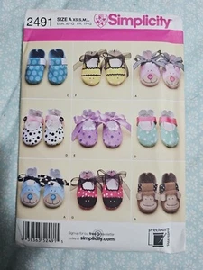 SIMPLICITY SEWING PATTERN 2491 BABY FOOTWEAR XS-L SHOES BOOTIES SLIPPERS 4 SIZES - Picture 1 of 4