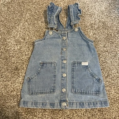 7 For All Mankind 牛仔婴儿套衫整体连衣裙扣带幼儿尺寸 2T — 第 1/4 张图片