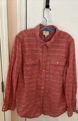 Camisa St. Johns Bay Mujer XL Cuello Botón Naranja/Plateado Rayas Preppy... Foto 1 de 4