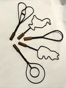 Mini Rug Carpet Beaters Wood Handle Twisted Black Wire Primitive Decor Lot 5 - Picture 1 of 8