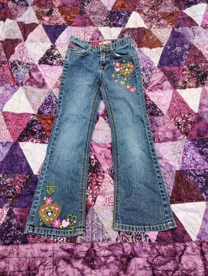Pantalones de mezclilla vintage Y2K Bongo acampanados jóvenes niñas 6 ajustados azules florales bordados Foto 1 de 4