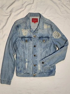 Mens Large Guess Denim Distressed Jean Jacket - Picture 1 of 4