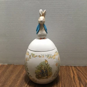 Beatrix Potter Peter Rabbit Glas Bonbon Ei Geschenk Ostern Deckel Keramik 1996 Teleflora - Bild 1 von 15