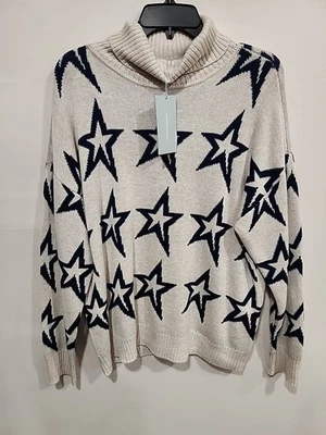 Antonio Melani NWT Turtleneck Sweater Womens L Beige W/ Blue Stars, Long-sleeve - Image 1 of 4