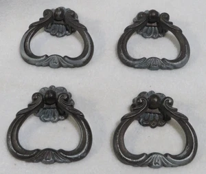 Set of 4 Single Mount Drawer Dresser Cabinet Ring Pull Antique Verdigris Metal - Bild 1 von 2