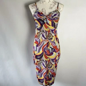 Vintage Y2K Italian Psychedelic Print Bodycon Dress Multicolour Festival 90s S - Picture 1 of 8