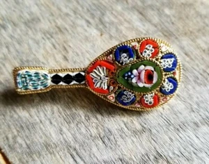 Micro Mosaic Vintage Glass Mandolin Handmade Italian Brooch Pin Millefiori Italy - Picture 1 of 8