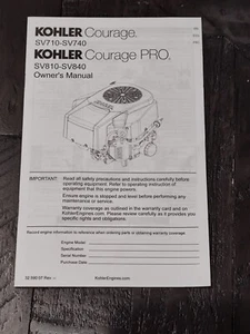 KOHLER OWNERS MANUAL - GAS ENGINE - COURAGE and COURAGE PRO - Picture 1 of 2