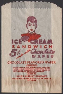 Vintage Tasche ICE CREAM SANDWICH 5 Cent Junge Bild Union Biscuit Co St Louis MO - Bild 1 von 2