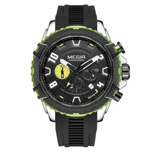 MEGIR Quartz Watch Men Silicone Strap Chronograph Calendar Luminous Sports Watch - Picture 1 of 15