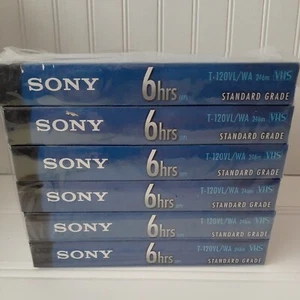 Sony Blank VHS Tapes 6 Pack Of 6 Hour Standard Grade T-120VL/WA New - Picture 1 of 4