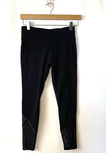 Ivivva By Lululemon Leggings Girls 12 Black Stash Pockets Mesh inset - Picture 1 of 9