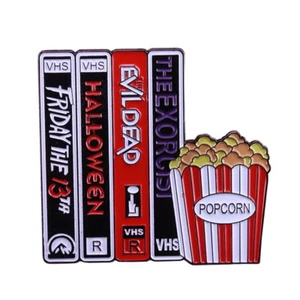 VHS Horror Vintage Movies Enamel Clutch 90s 80s Pin Retro Style Halloween NEW - Picture 1 of 3