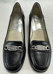 Michael Kors Lainey Heel Loafers Black Leather Size 7 M