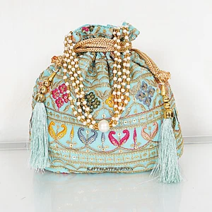 Bolso de novia étnico indio bordado Potli diseñador seda mujeres niñas boda - Imagen 1 de 6