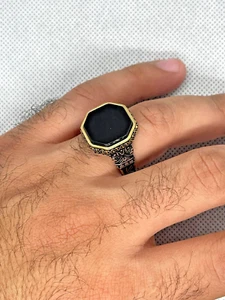 Handgefertigter Onyx Stein Ring Silber 925 Sterling schwarz für Herren Größe 11,25 US - Bild 1 von 6