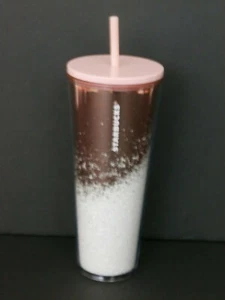Bicchiere Starbucks 24 OZ Venti oro rosa glitter tazza fredda 2019 vacanze NUOVO 24 OZ - Foto 1 di 6