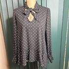 French Connection Women’s Black Polka Dots Blouse Tie Up Neckline Size 10