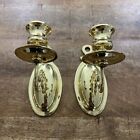 Set Of Two New Polished Brass  One Arm Candle Sconces With Tags Mint Condition.