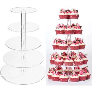 5 Tier Level Round Cupcake Stand Dessert Tower Clear Acrylic Display Cake Stand - Picture 1 of 4