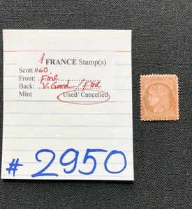 FRANCE Stamps, 1 USED/CANCELLED Stamp, Scott #60, SCV 2009=$12.00, #2950 - Picture 1 of 2
