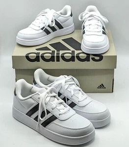 Adidas “Breaknet 2.0” Kid’s & Youth Lifestyle Court Lace Shoes (White/Black) NEW - Picture 1 of 20