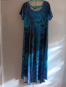 NEW Lily By Firmiana Womens XL Floral Maxi Dress Blue Colorful Peacock Print  - Picture 1 of 12