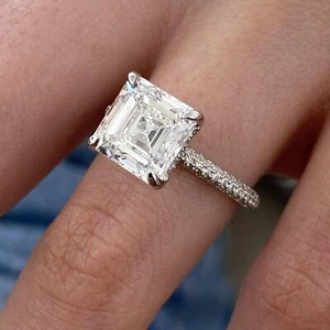 14K White Gold Solitaire Engagement Ring 4.6ct Asscher Lab-Created Diamond E/VS1 - Picture 1 of 11
